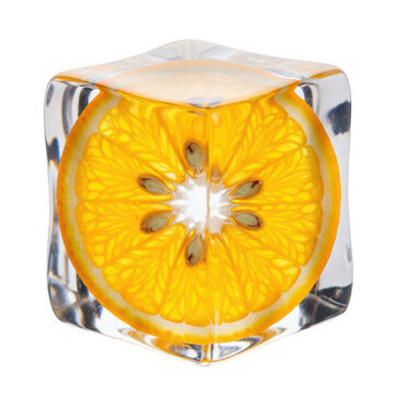 Fresh orange slice inside ice cube vector isolated on transparent background