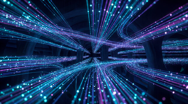 Glowing data streams flowing through digital infrastructure