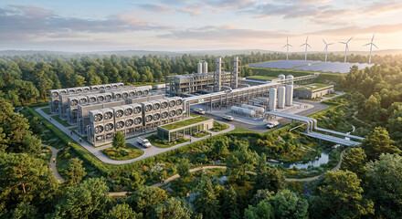 Fototapeta premium Forest Direct Air Capture Plant With Solar and Wind
