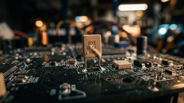 Close up of electronic components on a circuit board.