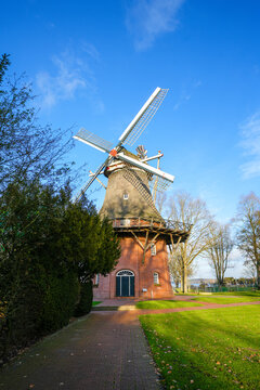 View of the old windmill in Bad Zwischenahn.
