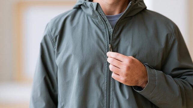 Man Zipping Up Casual Jacket