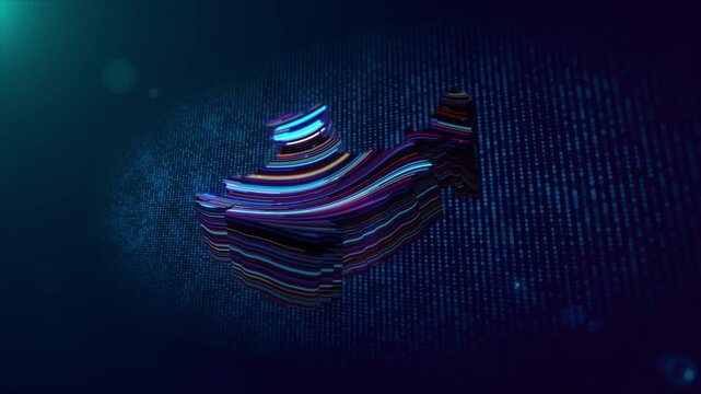Motion graphics animation revealing a colorful 3D India map with glowing neon lines, digital grid background, cinematic light effects, and animated India title text.