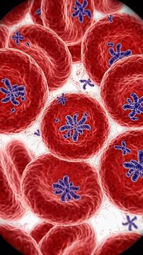 Microscopic View of Babesia Parasites Infesting Red Blood Cells - A detailed microscopic visualization showcases red blood cells, some of which are infected with the Babesia parasite.