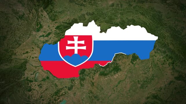 Slovakia Flag Map Animation, Zoom From Space to Slovakia, Europe Country Location Map, Slovak Republic Map on Realistic Terrain Background