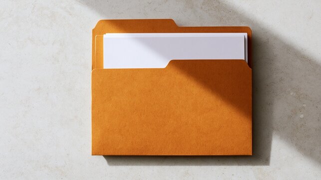 Open manila folder with white papers