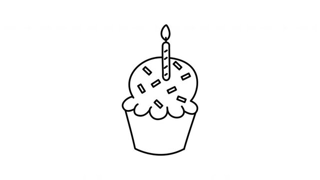 coloring page of cute birthday cupcake