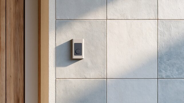 Modern doorbell on textured wall tiles