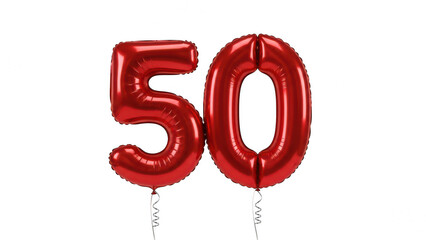 Fototapeta premium Red foil balloon number fifty for birthday celebration with birthday