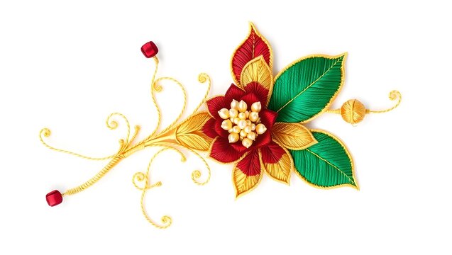 Royal Goldwork Embroidery Floral Element Isolated on Light Gray Background