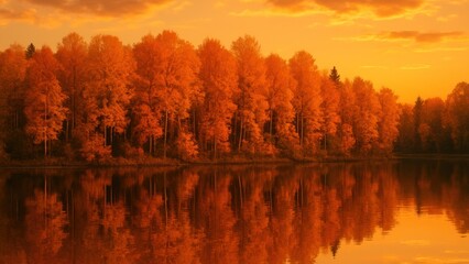 Golden autumn forest reflection tranquility desktop wallpaper © Rawpixel.com