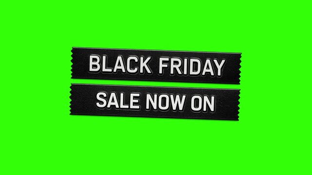 BLACK FRIDAY SALE NOW ON vintage retro embossed label graphic animates onto the screen. chroma key green 4k