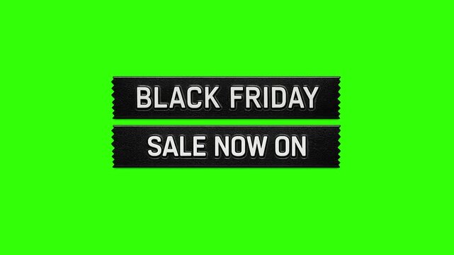 BLACK FRIDAY SALE NOW ON vintage retro embossed label graphic animates onto the screen. chroma key green 4k