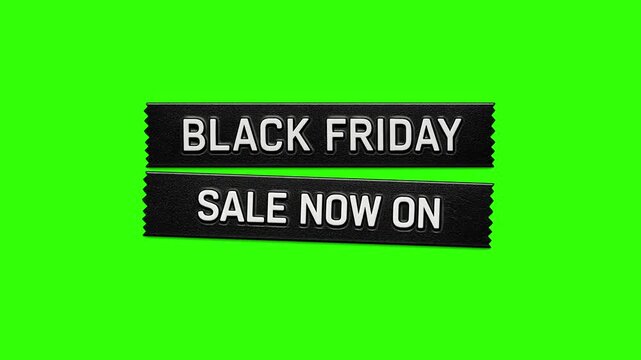 BLACK FRIDAY SALE NOW ON vintage retro embossed label graphic animates onto the screen. chroma key green 4k
