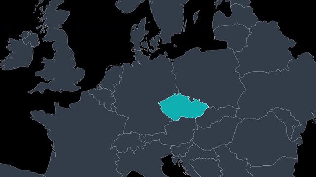 Czech Republic Highlighted on Europe Map Country Focus Zoom, Alpha 4K