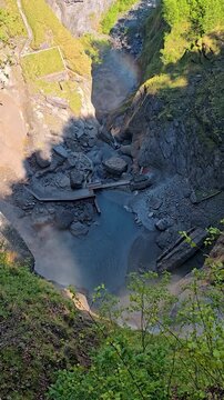 Reichenbach Falls In Switzerland During Spring Season Featuring Powerful Waterfalls, Mountain Scenery, Forest Views, Stunning Alpine Landscape. Natural Beauty, Fresh Green Nature, Famous Destination