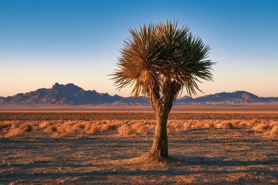 Solitary Mojave Yucca in Golden Desert Light