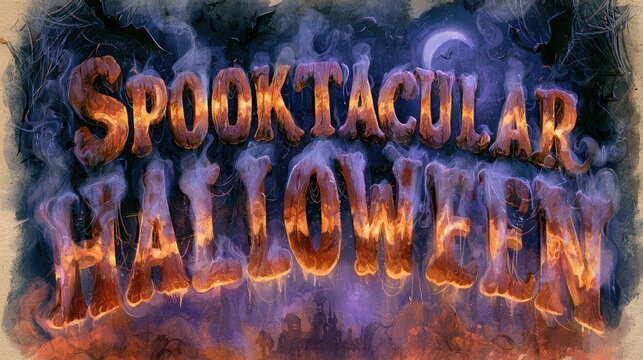 Spooktacular Halloween Text Artwork: Glowing Pumpkin Letterforms in a Night Scene