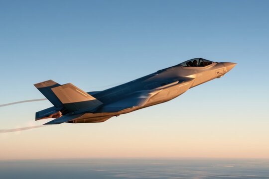 Stealth fighter jet in flight against a clear blue sky