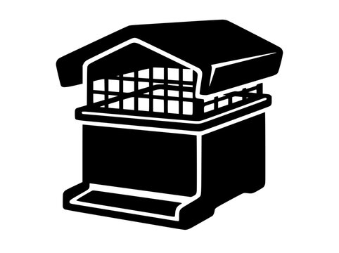 Black and white chimney cap vector icon for roofing and fireplace maintenance