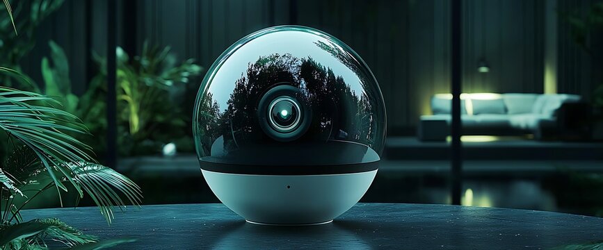 Modern spherical security camera in a sophisticated home setting