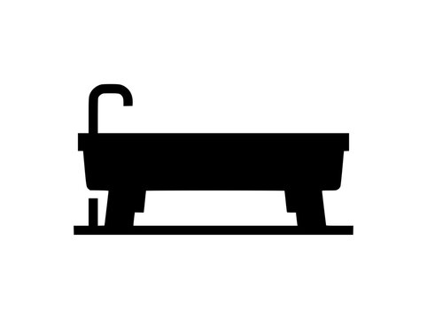 Minimalist Bathtub Silhouette Icon with Faucet on White Background