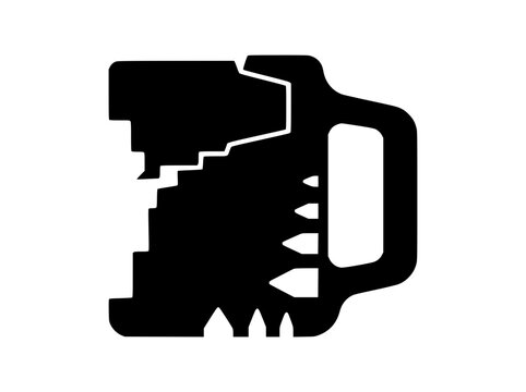 Minimalist black silhouette of a beer mug with jagged edges