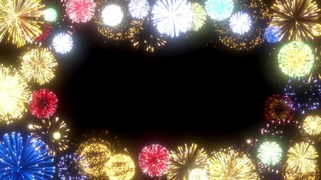 Colourful vibrant fireworks border backgrounds video