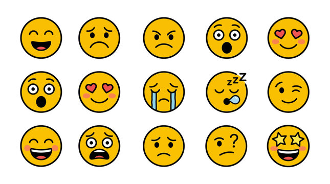 Set of Diverse Expressive Cartoon Emoticons