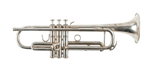 Silver trumpet png Polished cornet cutout Professional brass instrument png Orchestral trumpet cutout Vintage silver trumpet png Shiny isolated transparent background image © maruf