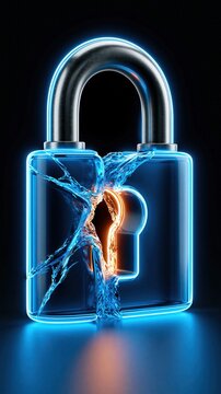 Digital lock shattered representing a security compromise
