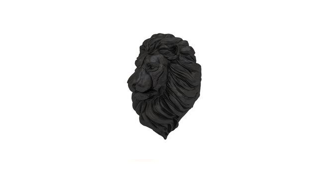 Black Iron Lion Bust Statue Detailed Mane Matte Isolated on White Quarter Left View 3D Illustration