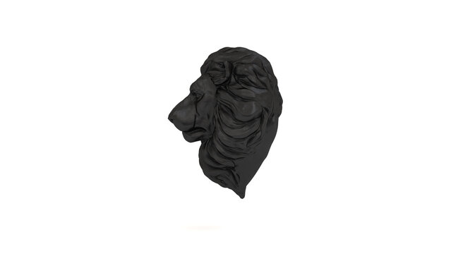 Black Iron Lion Bust Statue Detailed Mane Matte Isolated on White Left View 3D Illustration