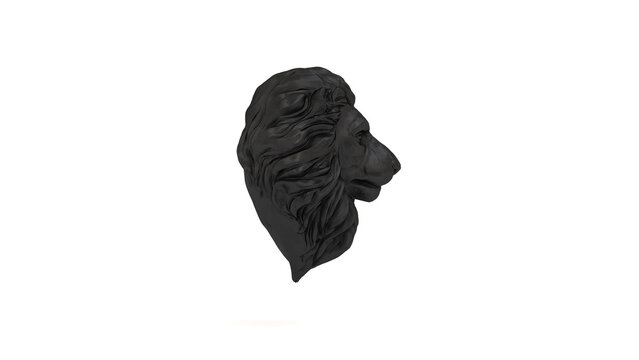 Black Iron Lion Bust Statue Detailed Mane Matte Isolated on White Right View 3D Illustration