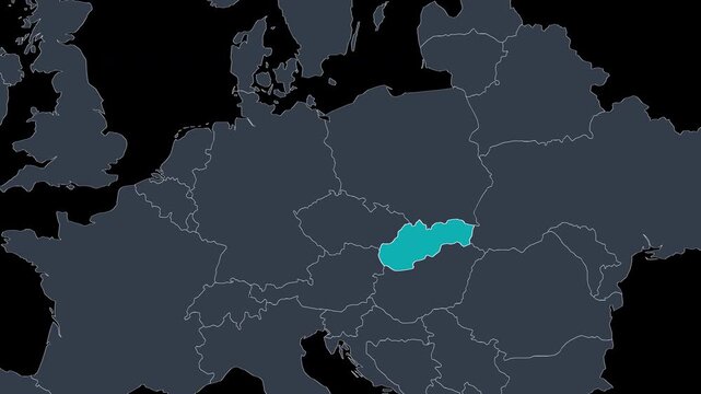 Slovakia Highlighted on Europe Map Country Focus Zoom, Alpha 4K