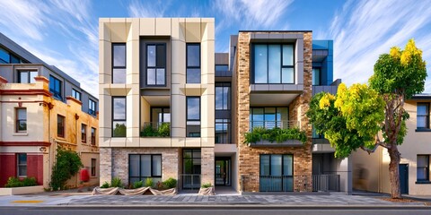 Fototapeta premium Stylish urban living in a vibrant neighborhood setting