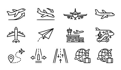 Fototapeta premium Modern Airplane Pictogram Icons Color Editable Vector Set
