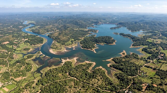 India Kabini River Landscape Wide Aerial Landscape