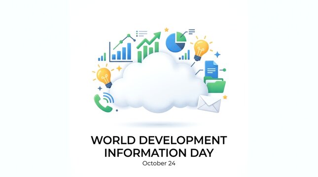 World Development Information Day, October 24, cloud with business icons