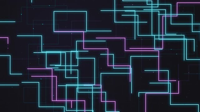 Neon glowing maze of interconnected lines on dark background