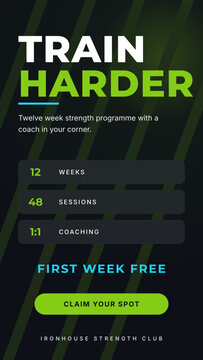 Gym fitness programme promotion story template with bold type