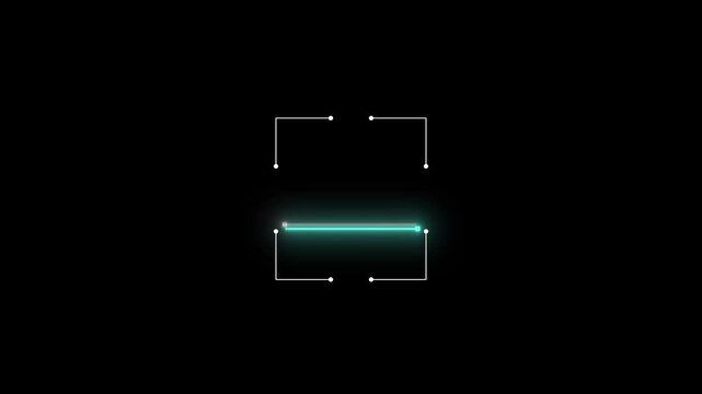light bulb flickering, glowing cyan color scanning bar code animation isolated on black