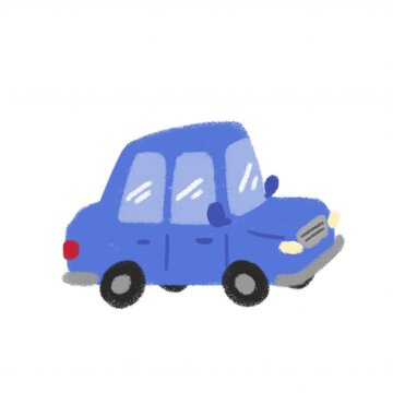 Cute blue cartoon animated loop car driving with transparent background