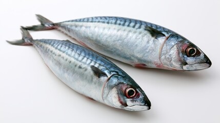 Fototapeta premium Studio photograph of two mackerel fish on a plain white background