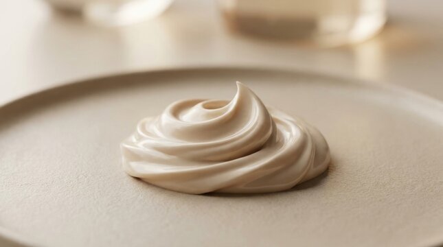 Luxury Beauty: Skincare cream swirl displayed under soft lighting 