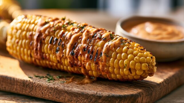 Summer grilled corn with zesty smoky mayo and fresh herbs