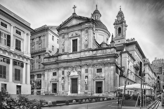Facade of Chiesa dei Santi Ambrogio e Andrea, Genoa, Italy