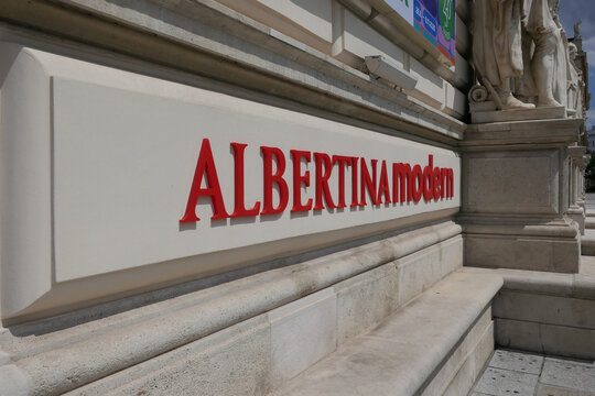 Albertina Modern Museum Sign on the Historic Facade in Vienna, Austria