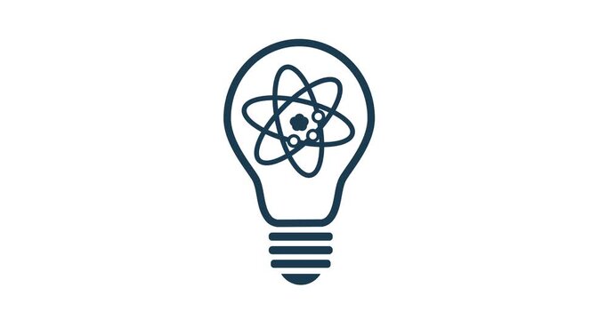 Science Innovation Concept Lightbulb Icon With Atomic Symbol Representing Research, Technology and Bright Ideas; Loopable