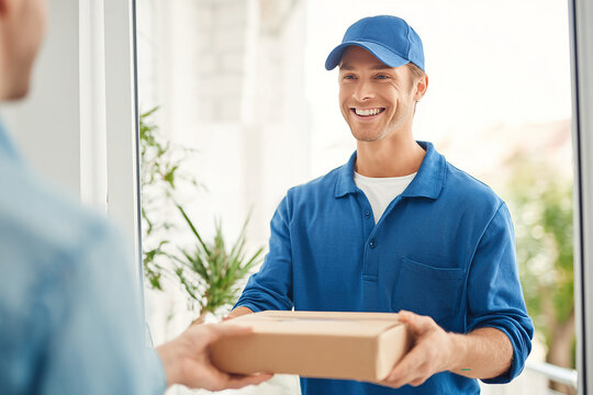 Last Mile Delivery Concept with Courier at Doorstep